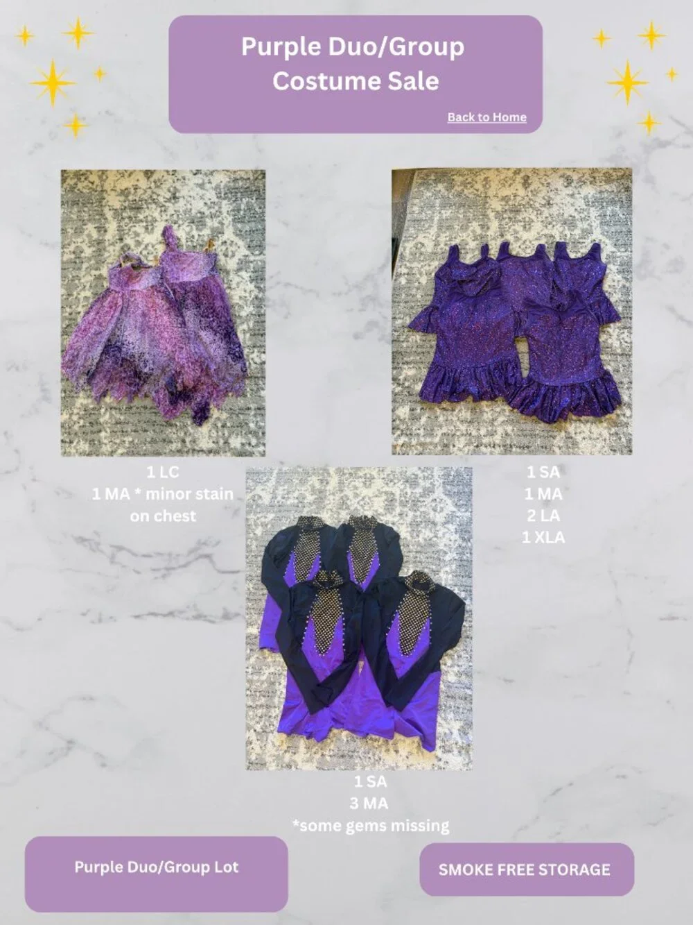 Dance Costume Lot: Purple Duo Costumes: 11 Pieces!